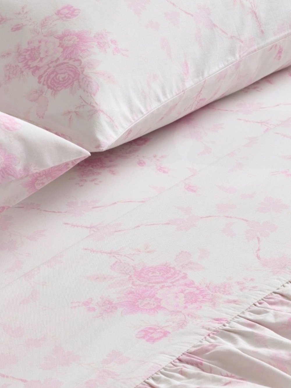 LoveShackFancy (2) Pink and White La Vie en Rose Floral Ruffle KING Pillowcases - Picture 5 of 11